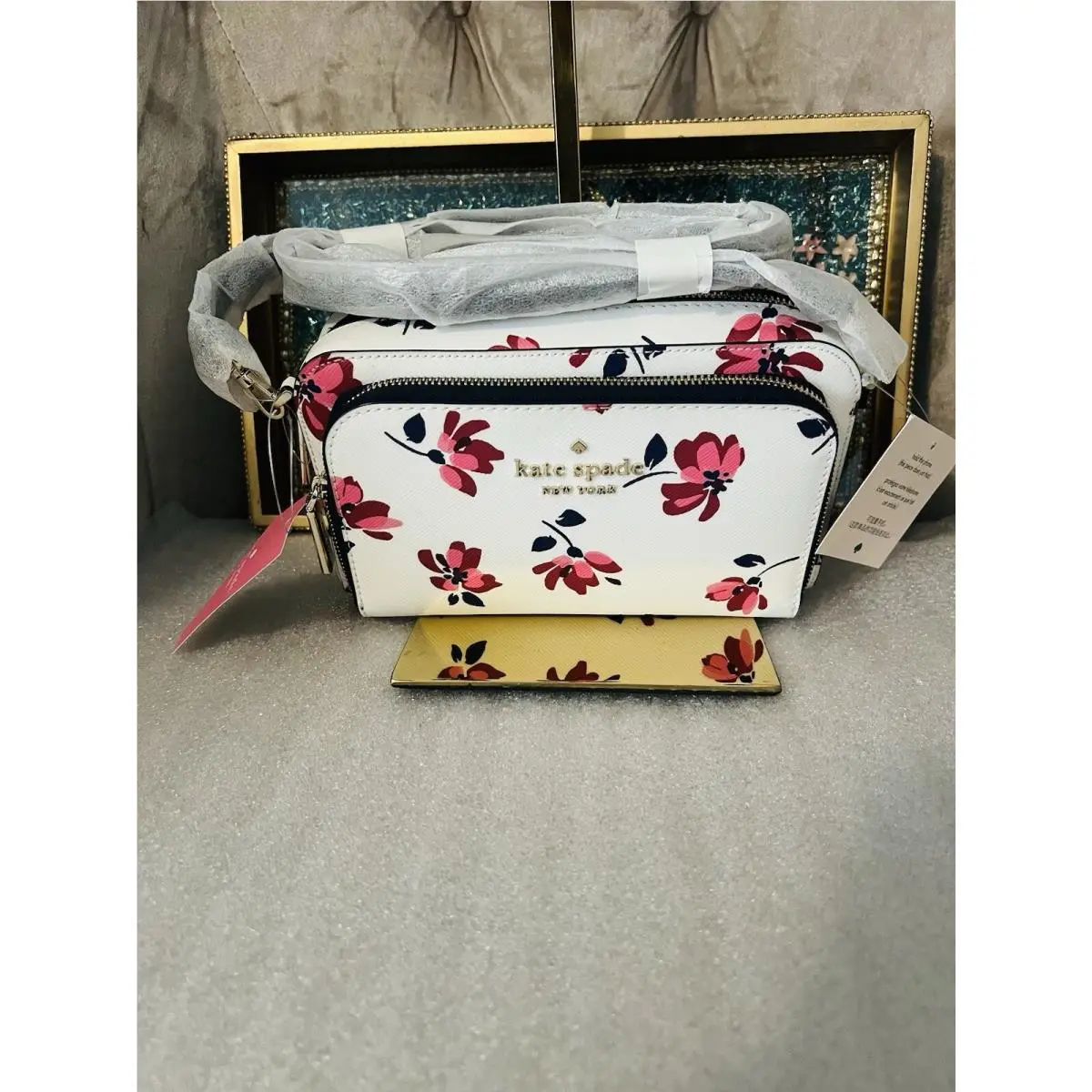 Kate Spade Staci Dual Zip Around Crossbody Bag Leather Pink Floral