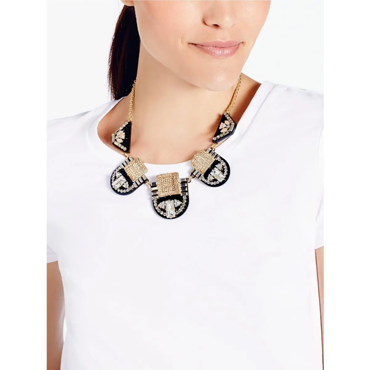 Kate Spade York Necklace Earrings Set Imperial Tile Collar Black Art Deco