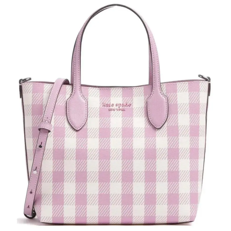 Kate Spade Bleecker Gingham Violet White Medium Crossbody Tote KF800