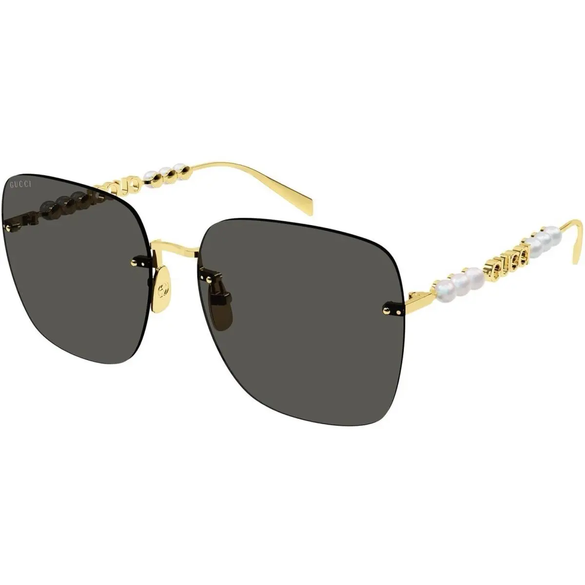Gucci GG1923SA 001 Gold Pearls Grey Lens Rimless Square Sunglasses