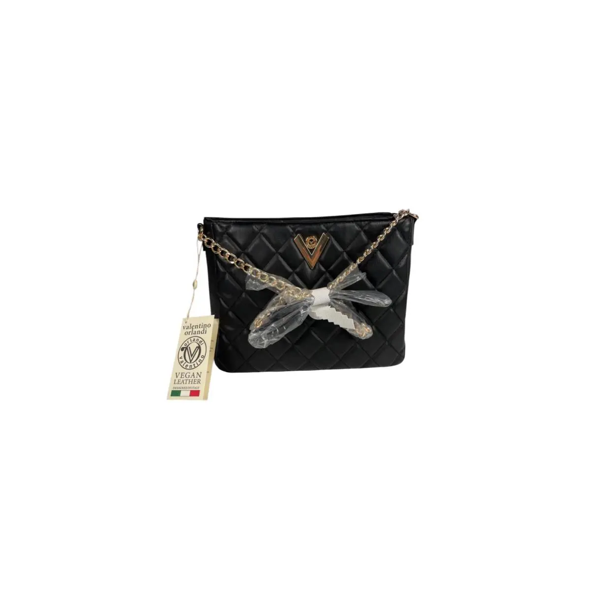 Valentino Orlandi Quilted Shoulder Bag Gold Chain Strap V-2005 Black