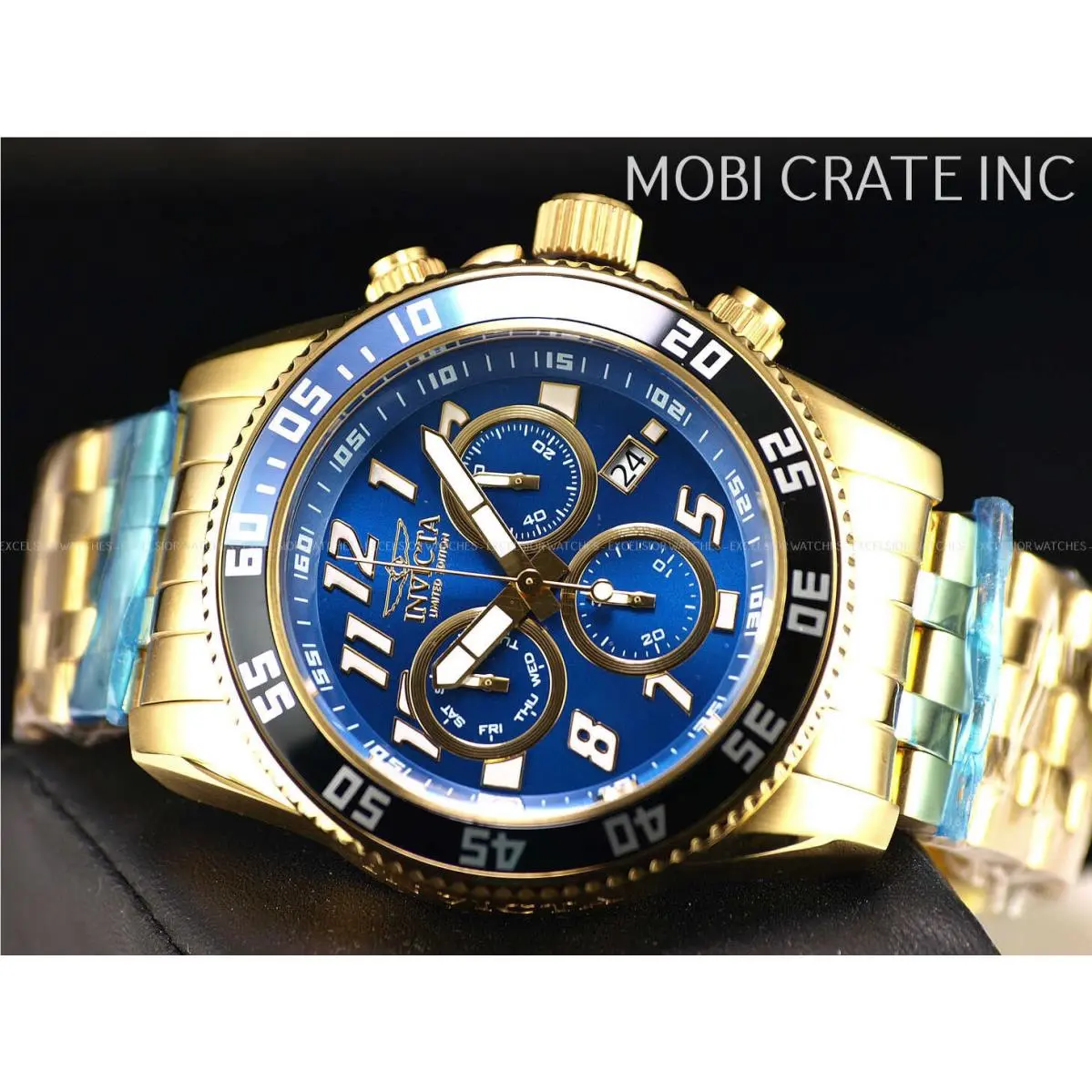 Invicta 50mm Costa LE 19 Swiss Chrono Metallic Blue Dial Gold Tone SS Watch