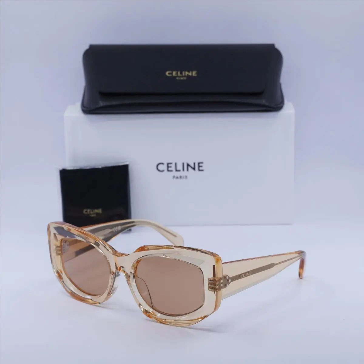 Celine CL40277F 42J Transparent Orange/brown 54-18-140 Sunglasses