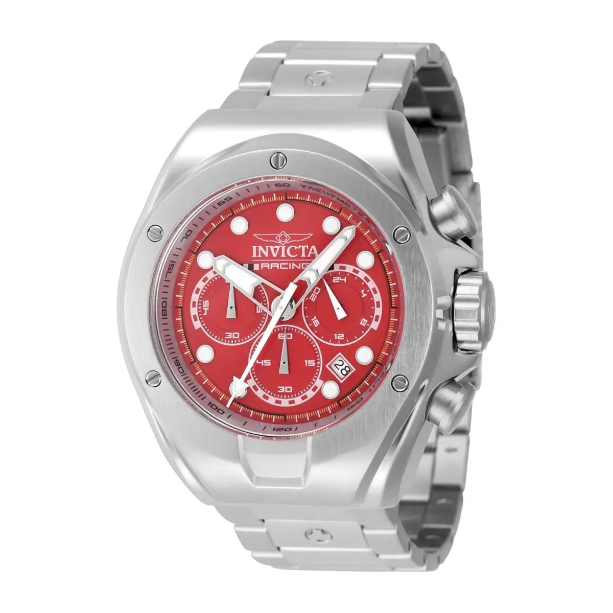 Invicta Racing Men`s 48mm Chronograph Watch Silver Stainless SS Red Dial 47744