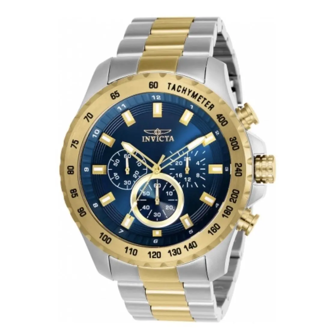 Invicta 24214 Speedway Gold Tone Steel Mens Watch 48mm Blue Dial Chronograph