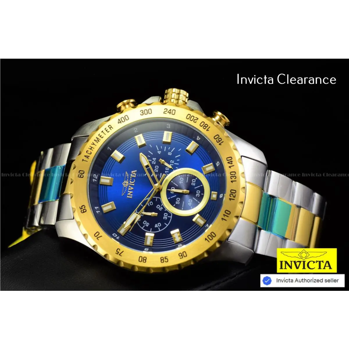 Invicta 24214 Speedway Gold Tone Steel Mens Watch 48mm Blue Dial Chronograph
