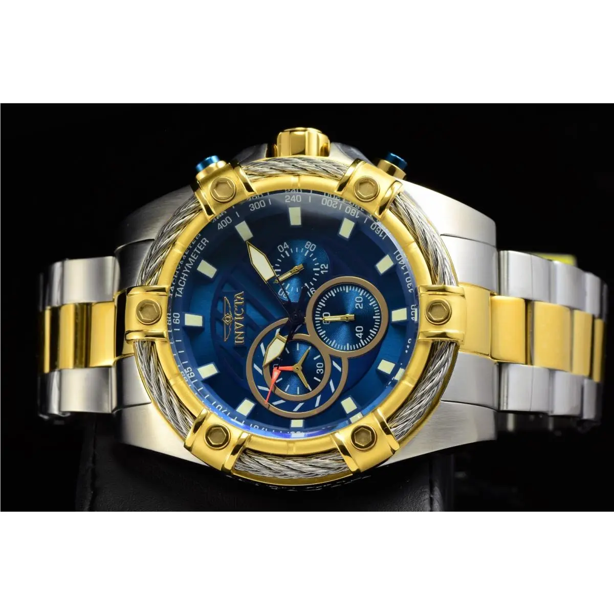 Invicta Men`s Bolt Ace Chronograph 52mm Blue Dial Gold Steel Two Tone SS Watch