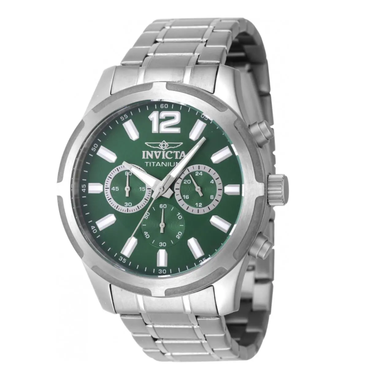 Invicta Ti-22 Men`s 45mm Green Dial Titanium Band Quartz Chrono Watch 47512 - Dial: Green, Silver, White, Band: Gray, Silver, Titanium, Bezel: Gray, Silver, Titanium
