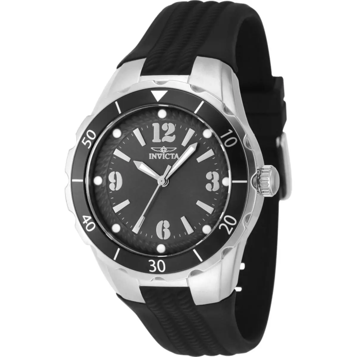 Invicta Women`s Watch Angel Quartz Silver Case Charcoal Dial Black Strap 48849 - Dial: Charcoal, Band: Black