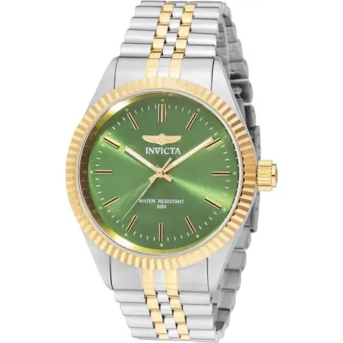 Invicta Men`s 43mm Specialty Quartz 3 Hand Green Dial Two Tone Bracelet SS Watch
