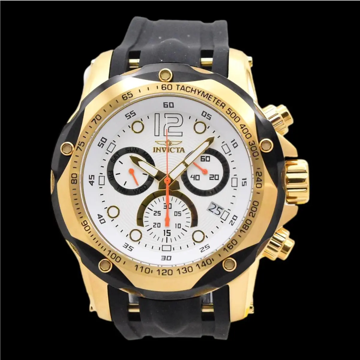 Speedway Cruise Turbo 51mm Gold Swiss Chronograph White Dial Watch 48911 by Invicta