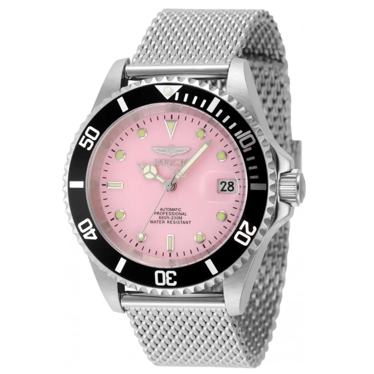 Invicta Pro Diver Ice Pink Automatic Men`s 40mm Stainless Mesh Watch 48892