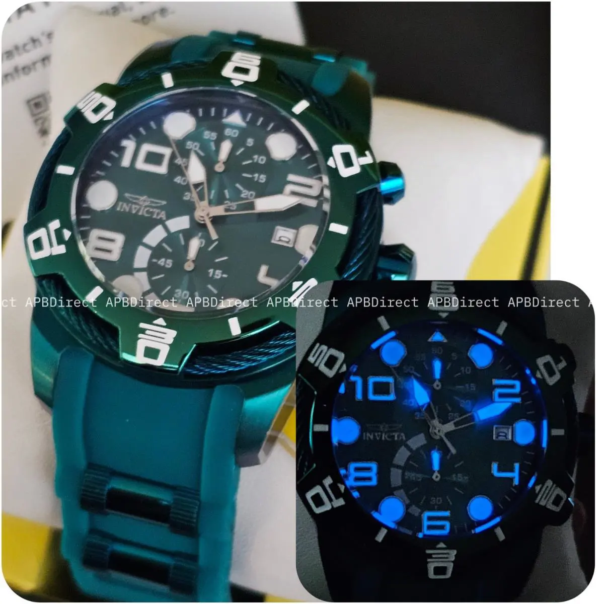 Invicta - Bolt 50mm - Emerald Green Lume Hands / Indices Chronograph Mens Watch