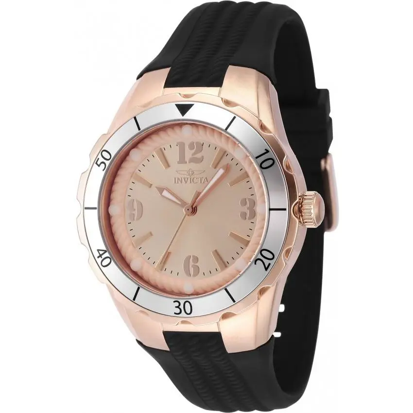 Invicta Angel Quartz Rose Gold Dial Ladies Watch 48854 - Dial: Rose Gold-tone, Band: Black, Bezel: Rose Gold-tone
