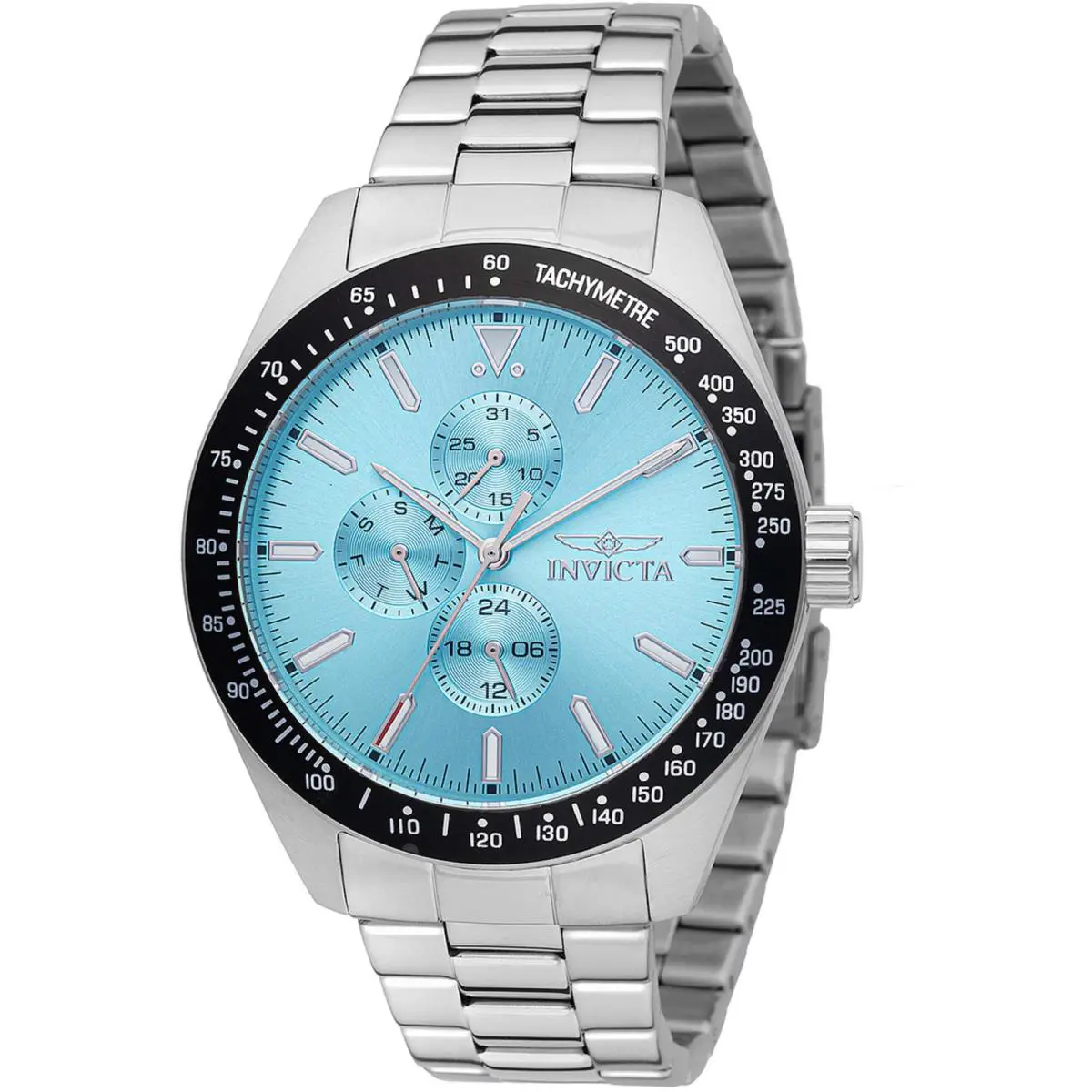 Invicta Men`s Watch Aviator Chronograph Light Blue Dial Steel Bracelet 48859 - Dial: Light Blue, Band: Silver