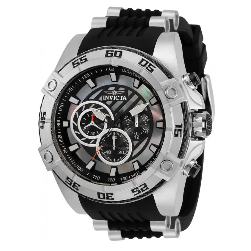 Invicta Speedway Viper Men`s 52mm Mother of Pearl Dial Chronograph Watch 33719 - Dial: Black, Gray, Multicolor, Silver, Band: Black, Bezel: Silver
