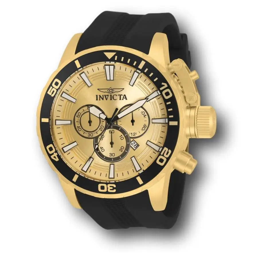Invicta Corduba Men`s 52mm Light Gold Dial Silicone Chronograph Watch 33701 - Dial: Gold, Yellow, Band: Black, Bezel: Black, Gold, Yellow
