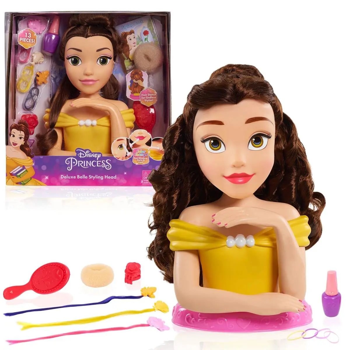 Disney Princess Belle Deluxe Styling Head Hair Play Set with 12 Accessories