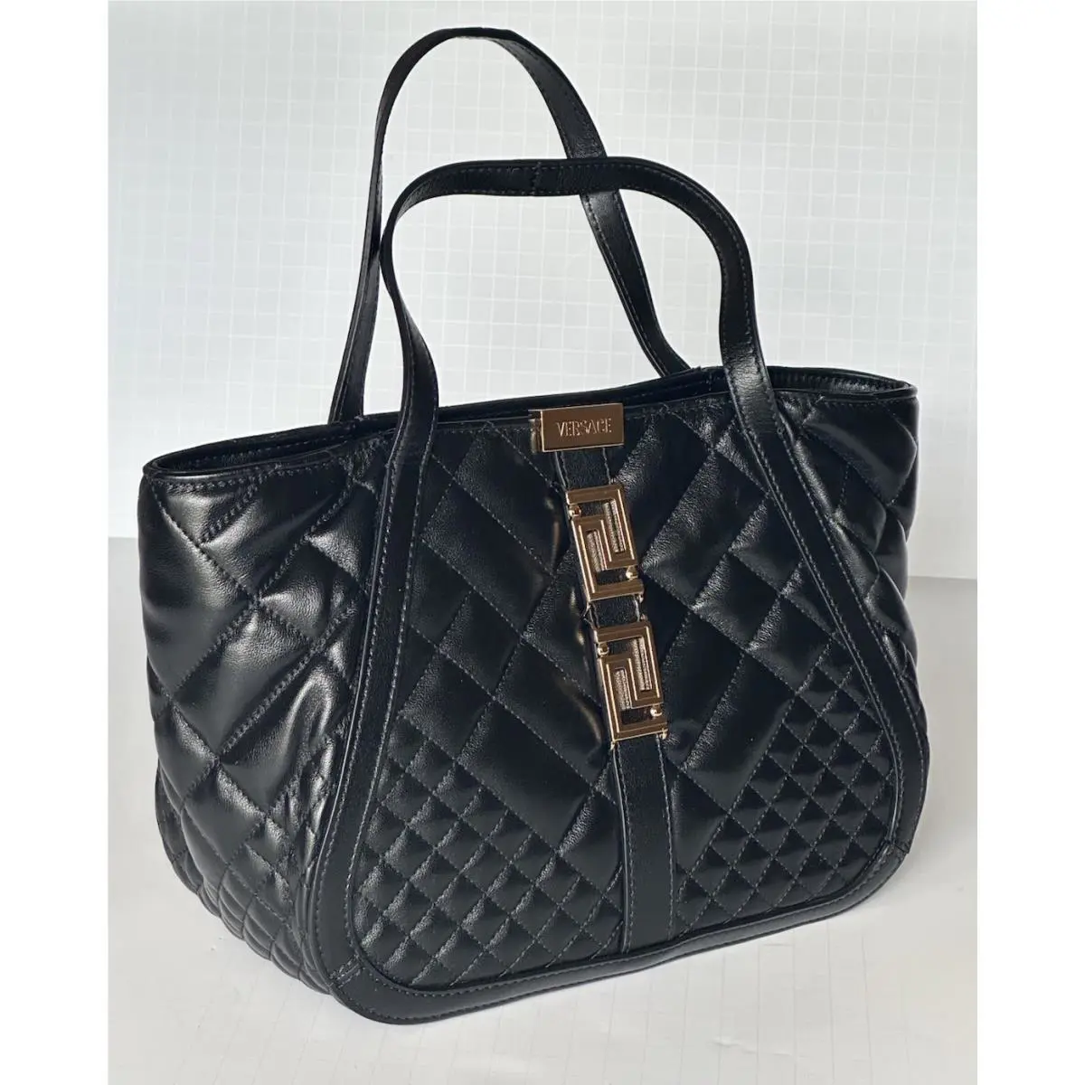 Versace Greca Small Quilted Goddess Calf Leather Black Tote Bag 1009438 IT
