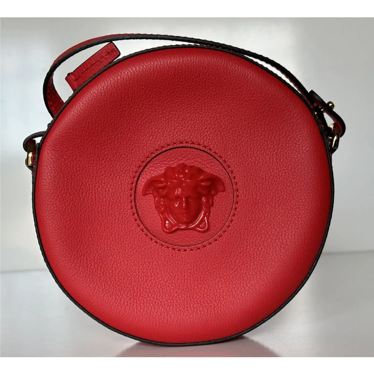 Versace Medusa Head Calf Leather Round Red Crossbody Bag DBFI050 IT