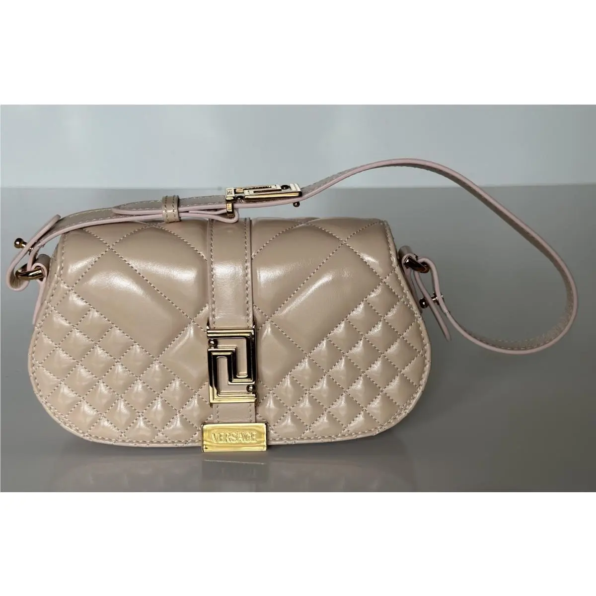 Versace Quilted Calf Leather Light Pink Mini Shoulder Bag 1010951 IT