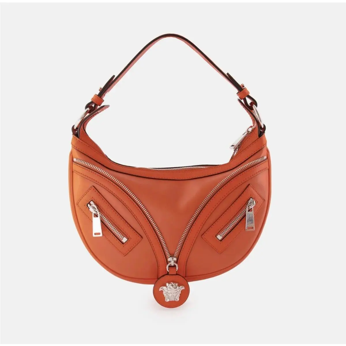 Versace Silver Medusa Head Calf Leather Small Orange Hobo Bag 1007680