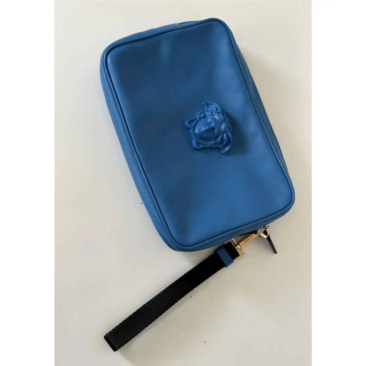 Versace Medusa Head Leather Blue Clutch Bag DP88507 Made in Italy