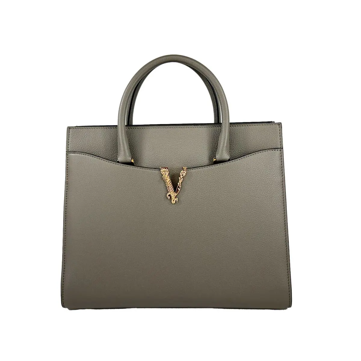 Versace Virtus Large Leather Top Handle Satchel Bag Tote