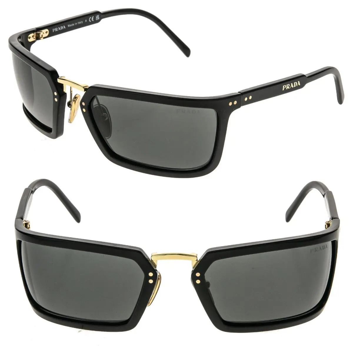 Prada A11 PRA11S Black Gold Logo Wrap Mask Runway Unisex Sunglasses