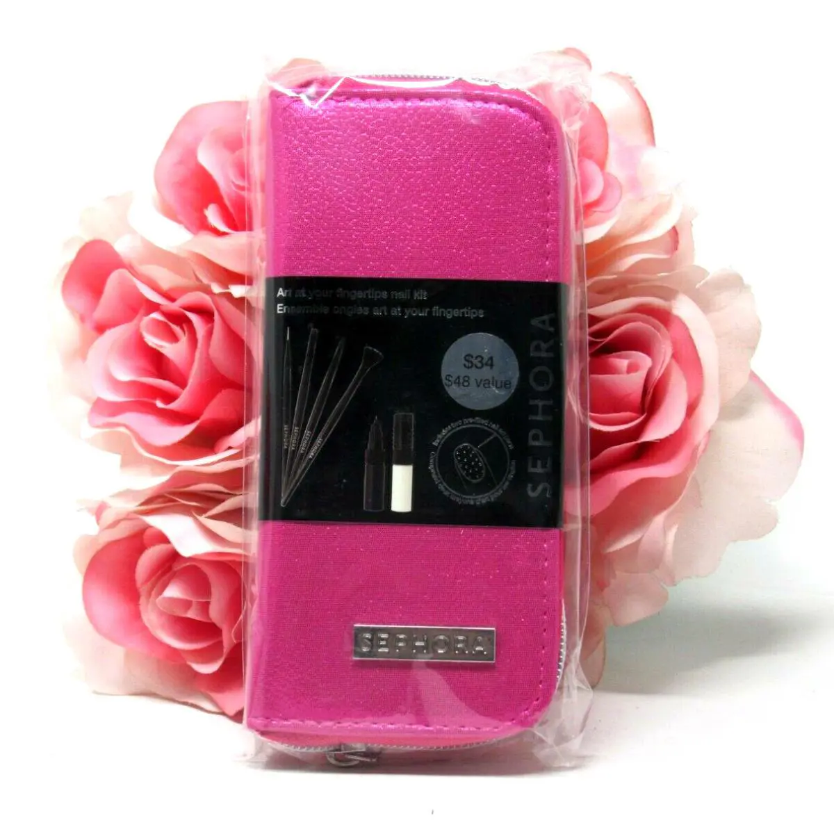 Art At Your Fingertips Nail Kit Black White Pens Brush Pink Case Set by Sephora