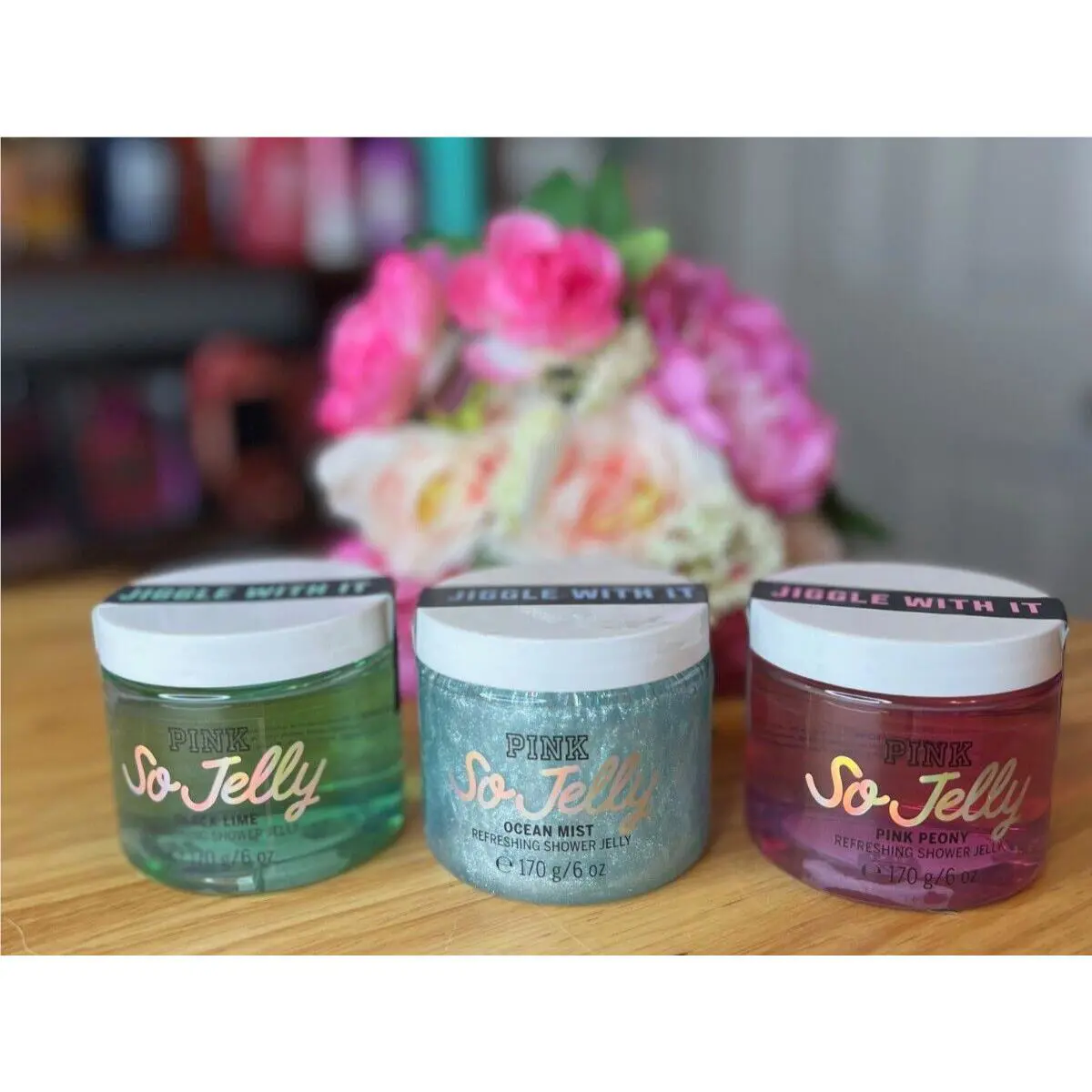 Victoria`s Secret So Jelly Set Ocean Mist Black Lime Pink Peony