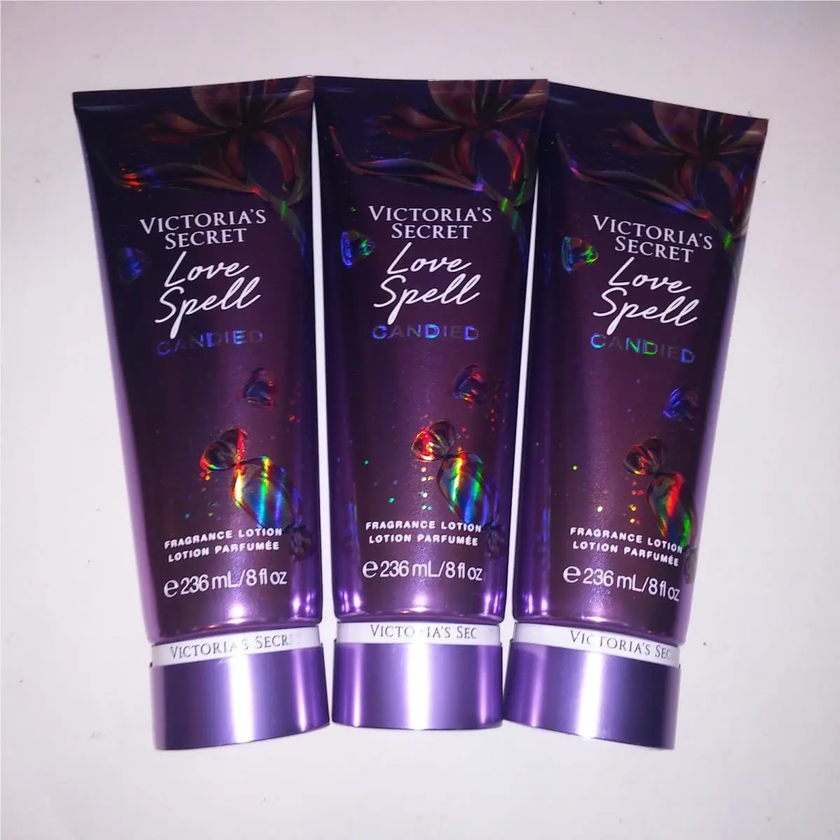 Set of 3 Victoria Secret Fragrant Body Lotion Love Spell Candied Full Size 8oz