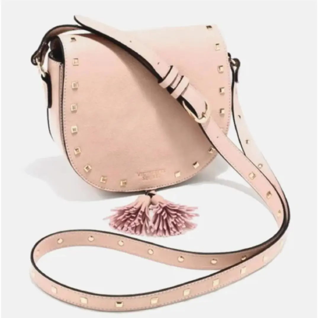 Victoria`s Secret Crossbody Bag–blush Pink Gold Studs -tassel -ltd Edition