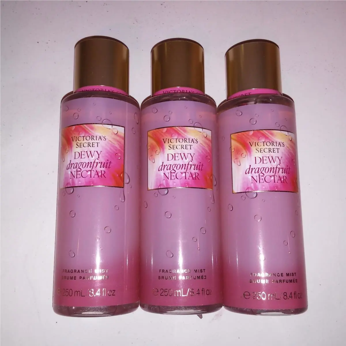 Set of 3 Victoria Secret Fragrant Mist Body Spray Dewy Dragonfruit Nectar Full