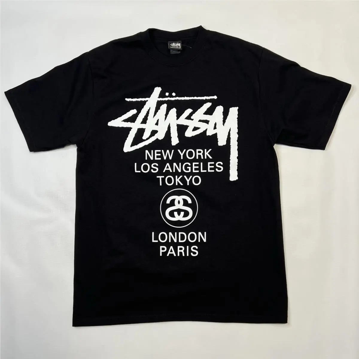 World Tour Tee Shirt Black Mens Size Medium Double Sided Logo 2025 by Stussy
