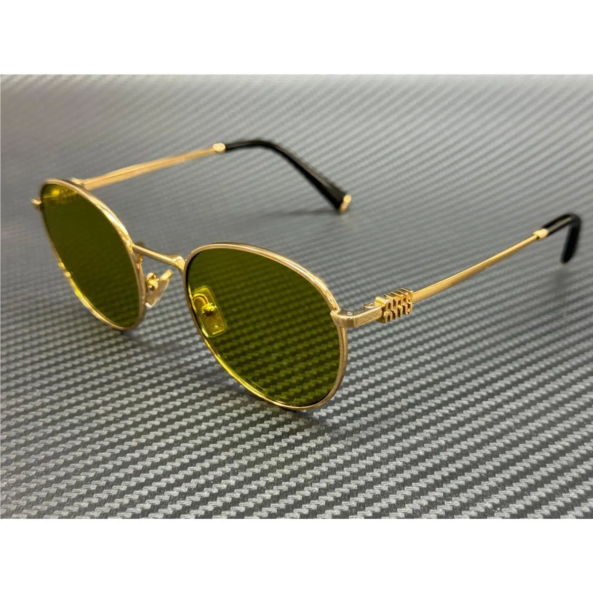 Miu Miu MU 55ZS 5AK07O Gold Olive Green Women`s 50 mm Sunglasses
