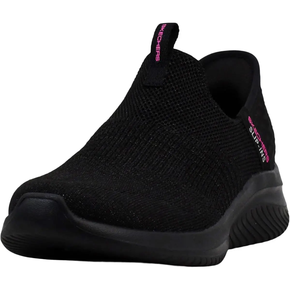 Skechers Women`s Hands Free Slip Ins Ultra Flex 3.0 Smooth Step Sneaker - Black/Hot Pink