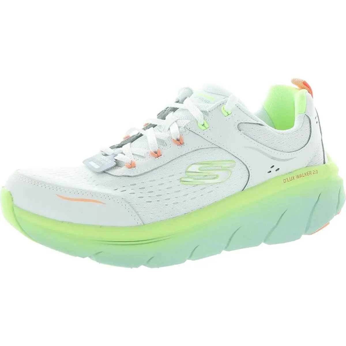 Skechers Women`s D`lux Walker 2.0 Neon Sites Sneaker - White Multi