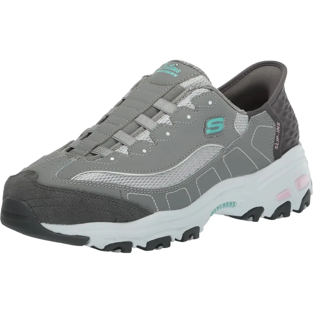 Skechers Women`s Hands Free Slip-ins D`lites Sneaker - Grey Light Pink=gylp