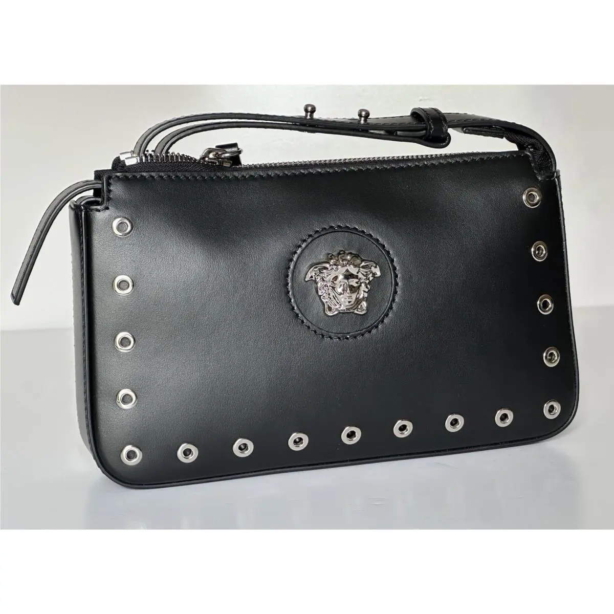Versace Silver Medusa Head Calf Leather Black Shoulder Bag IT 1014245