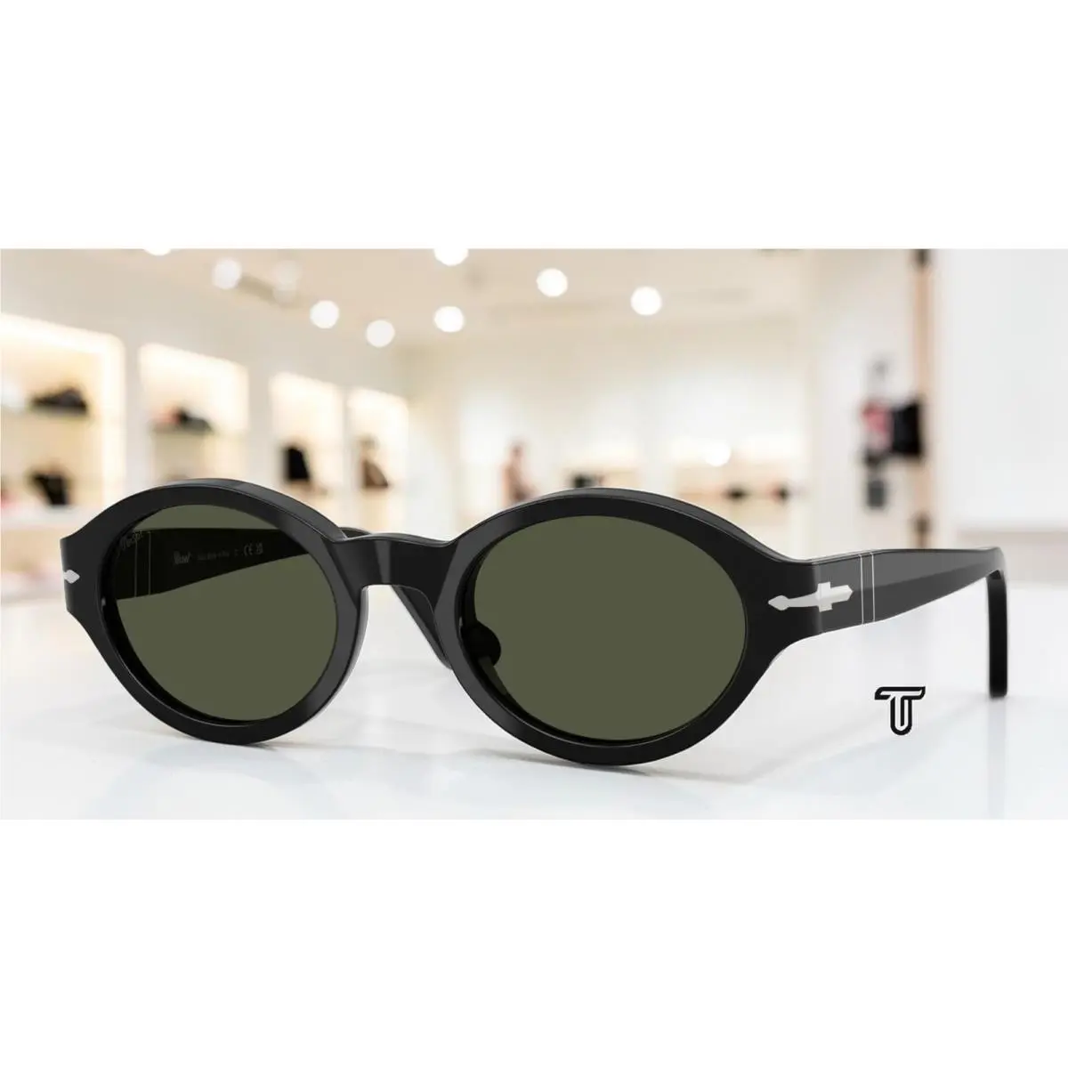 Persol PO3378S 95 31 Loris Black Green 53 mm Women`s Sunglasses - Frame: Black, Lens: Green