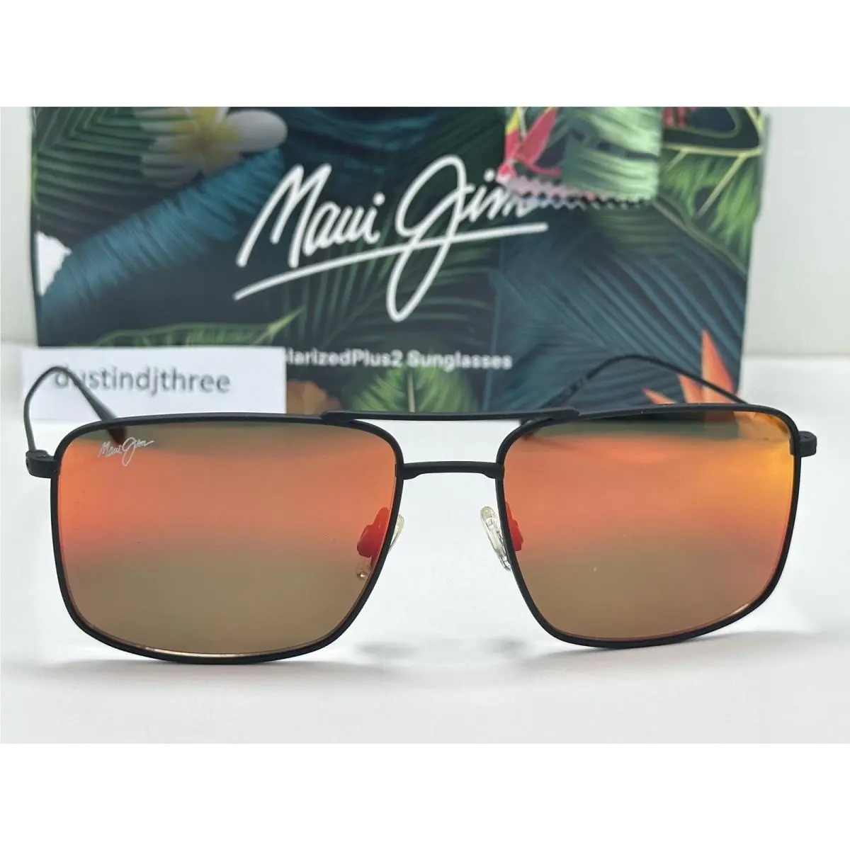 Maui Jim Aeko Pilot Black Satin Polarized Lava Ruby Lens Sunglass RM886-02 - Frame: Black, Lens: Red