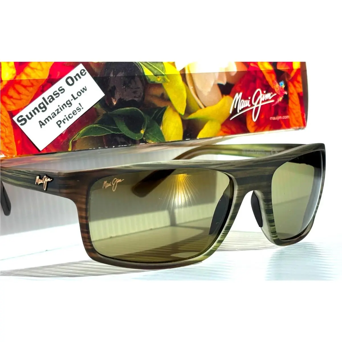 Maui Jim Byron Bay Mt Green Stripped Polarized Maui HT Glass Sunglass HT746-15MR