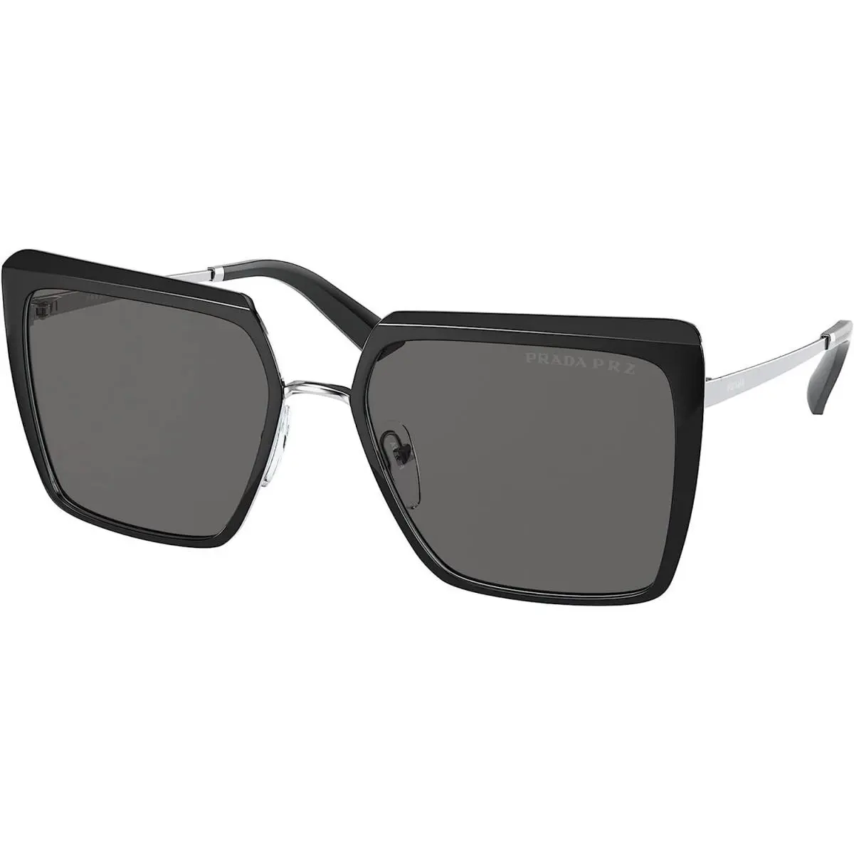 Prada PR 58WS 1AB5Z1 Black Metal Square Sunglasses Grey Polarized Lens