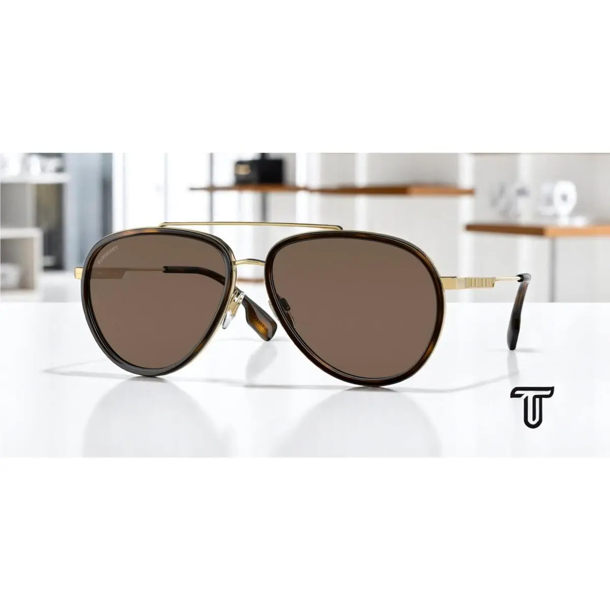 Burberry Oliver BE3125 101773 Gold Dark Brown 59 mm Men`s Sunglasses