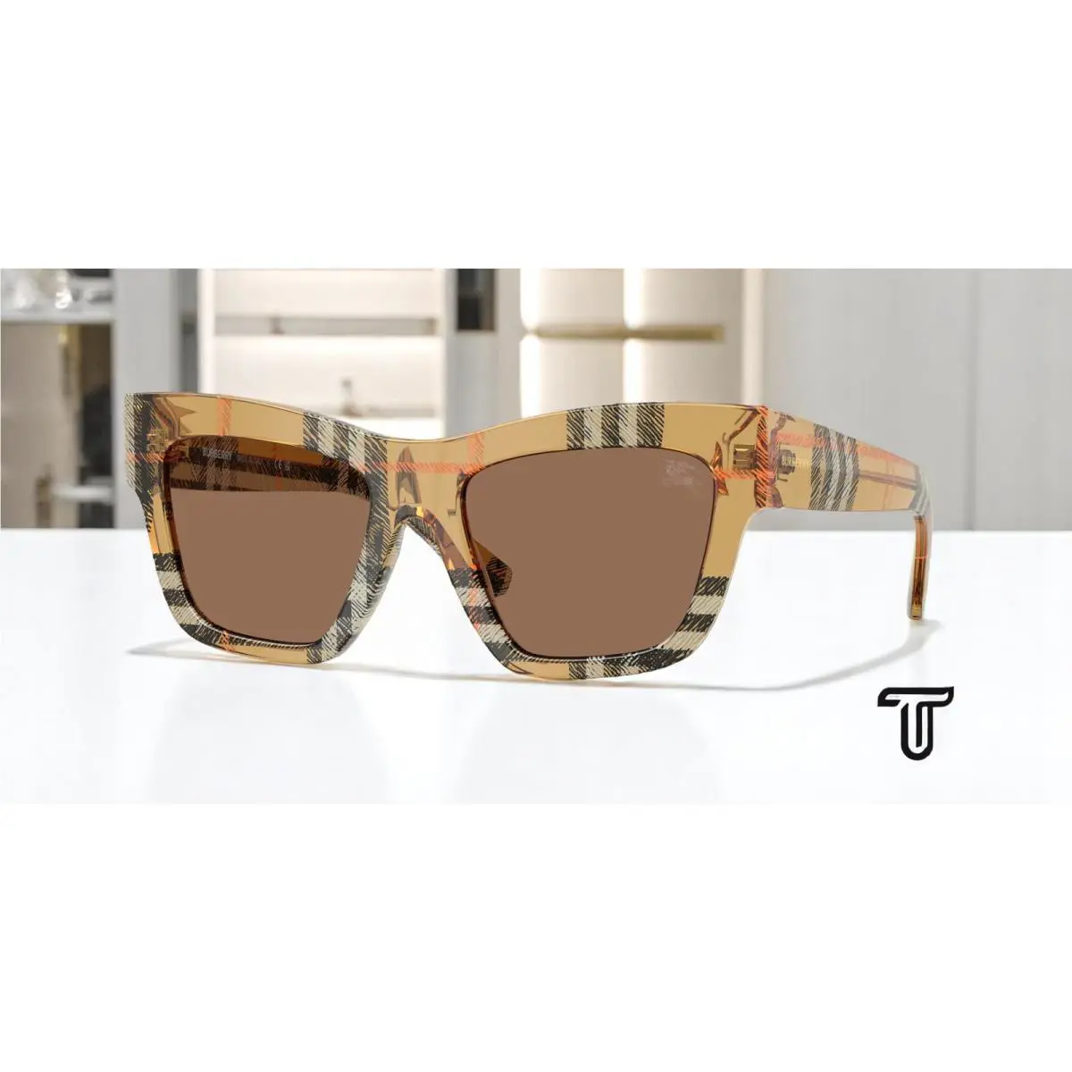 Burberry BE4449 414673 Check Sand Dark Brown 53 mm Women`s Sunglasses