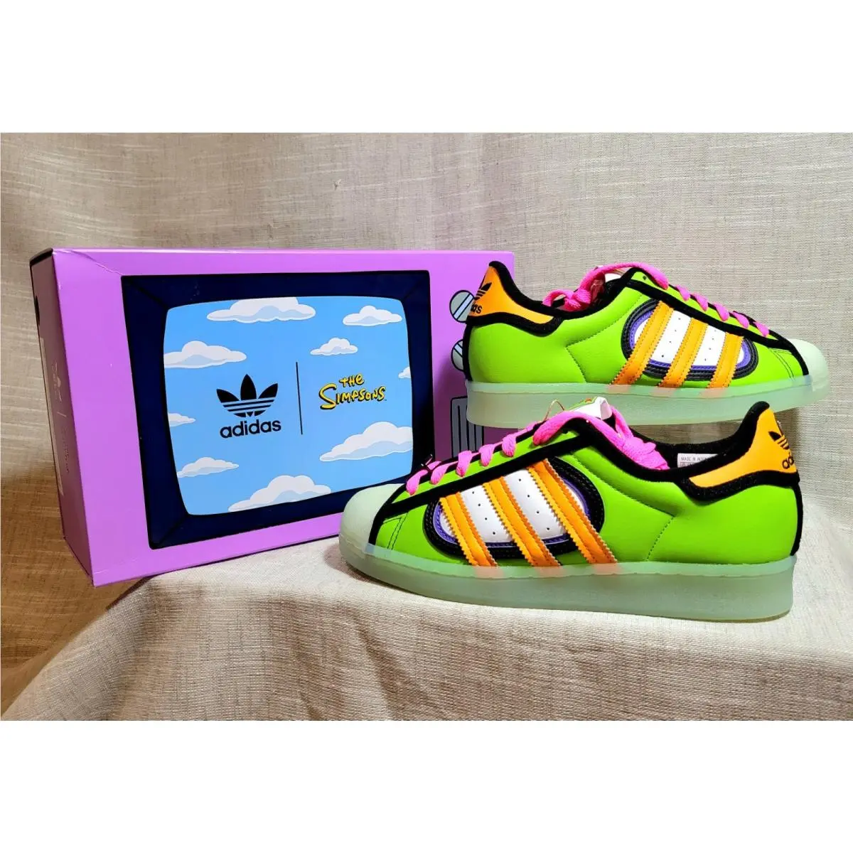 Adidas Superstar Simpsons Squishe Sneakers 4 4.5 5.5 Mens Green Orange Black