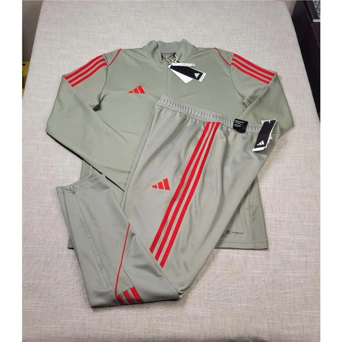 Adidas Tiro Tracksuit Jacket Pants Set Small Mens Gray Silver Red Tapered
