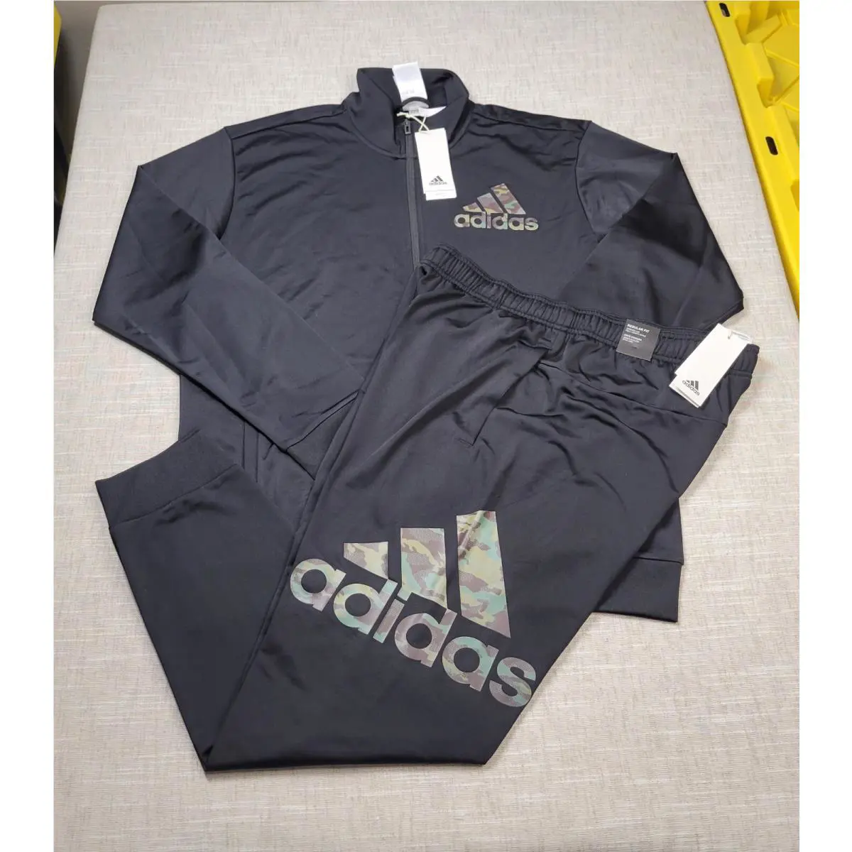 Adidas Tracksuit Jacket Pants Set Large Mens Camo Black Green Brown Tricot