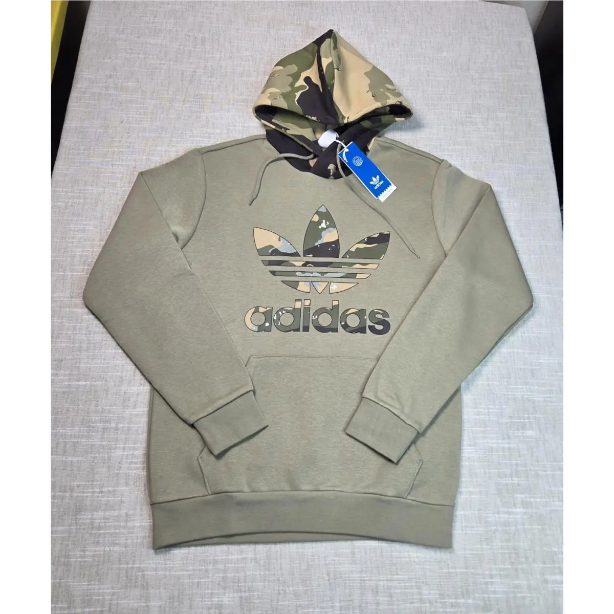 Adidas Camo Hoodie Small Mens Trefoil Orbit Green Brown Fleece Pullover